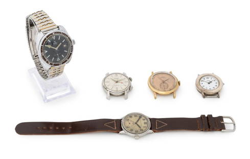 Girard-Perregaux, Etc. Designer Watches, 5: Collection of Five Designer Watches, comprising: Yema Antichoc stainless steel watch with black date dial and Champion stainless steel bracelet, Girard-Perregaux Sea Hawk stainless steel with brown le