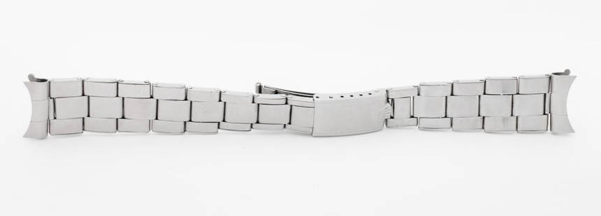 Rolex Oyster 19mm Stretch Rivet Link Bracelet: Rolex Genuine Oyster 19mm Stainless Steel Stretch Rivet Link Bracelet, 1955, with 13 links, no. 57 endlinks, marked " Steelinox / Rolex / Swiss Made / 2 55" to the clasp, "57" to the endlinks. 19mm x