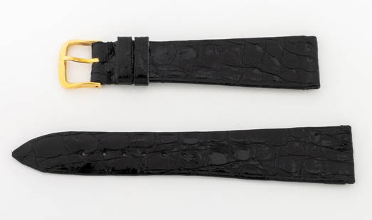 Audemars Piguet Black Crocodile Watch Strap: Audemars Piguet Black Crocodile Leather Loose Watch Strap, with gold-tone buckle, marked "AP / Audemars Piguet". Longest piece: 19mm x 110mm. Provenance: From a Manhattan Collection. Keywords: Crocodi