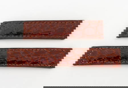 Cartier Brown Crocodile Watch Strap: Cartier Crocodile Loose Watch Strap, in brown for a deployment buckle, marked "Cartier". Longest piece:15mm x 80mm. Provenance: From a Manhattan Collection. Provenance: From a Manhattan Collection.