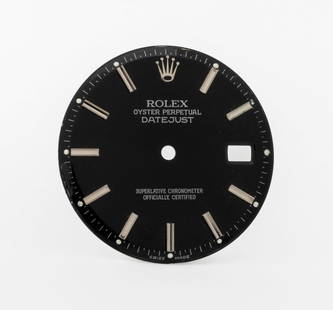Rolex Oyster Perpetual Datejust Slow Set Dial: Rolex Genuine Oyster Perpetual Datejust Slow Set Black Watch Dial, with silver-tone baton indices and 3pm date window, marked "Rolex / Oyster Perpetual / Datejust". 28mm Diameter. Provenance: From a