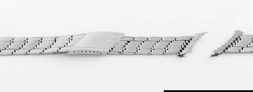 Rolex Oyster 19mm Stretch Rivet Link Bracelet: Rolex Genuine Oyster 19mm Stainless Steel Stretch Rivet Link Bracelet, with 11 links, marked "Stainless Steel / Rolex U.S.A." to the clasp. 19mm x 165mm. Provenance: From a Manhattan Collection.