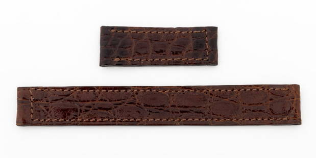 Cartier Brown Crocodile Watch Strap: Cartier Brown Crocodile Watch Strap, for deployment buckle, marked "Cartier". 14mm x 99mm. Provenance: From a Manhattan Collection. Keywords: Watch parts, Time adjuster, Timepiece, Wristwatch, Fashion