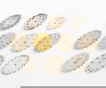 Rolex Oyster Perpetual Watch Dials, 10 Pcs.: Collection of 10 Rolex Genuine Oyster Perpetual Loose Watch Dials, comprising: (1) one date only quickset, in champagne, (2) two datejust non-quickset, (7) seven time only, including two "Air King" an