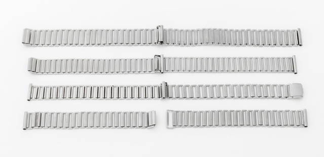 Gay Freres, Etc. Stainless Steel Bracelets, 4 Pcs.: Collection of Four Stainless Steel Bracelets, comprising: (2) two Gay Freres 17mm Bamboo, marked "Steelinox / Swiss Made" and struck with makers marks, Gay Freres 18mm Bamboo, marked "Steelinox / Swis