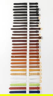 Leather Loose Watch Straps, 29: Collection of 29 Leather Loose Watch Straps, including: (4) four marked "deBeer", (4) four marked "Speidel", and (2) two marked "Tourneau". Longest piece: 20mm x 123mm. Provenance: From a Manhattan