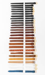 Leather Loose Watch Straps, 27: Collection of 27 Leather Loose Watch Straps, including: (5) five marked "Speidel", (4) four marked "deBeer", and (1) one marked "Hadley-Roma". Longest piece: 18mm x 123mm. Provenance: From a