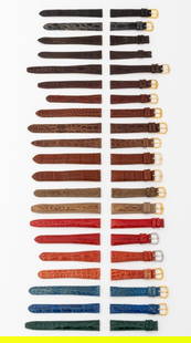 Crocodile and Alligator Loose Watch Straps, 21: Collection of 21 Crocodile Skin and Alligator Leather Loose Watch Straps, with silver-tone and gold-tone buckles, including: (10) ten marked "deBeer" , (2) two marked "Tiffany & Co.", and (2) two