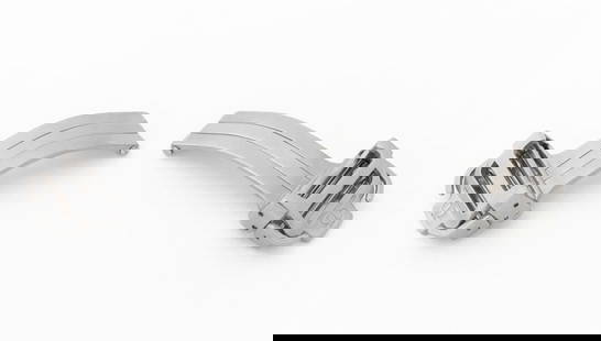 Baume & Mercier Stainless Steel Buckles, 2: Two Baume and Mercier Stainless Steel Buckles, marked "Baume & Mercier / Stainless Steel / Swiss Made". 19mm x 90mm. Provenance: From a Manhattan Collection. Keywords: Watch parts, Time adjuster, Time