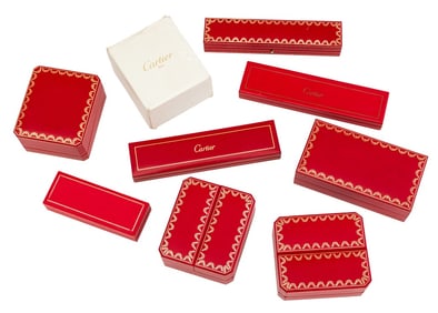 Cartier Red Leather Watch and Jewelry Boxes, 9