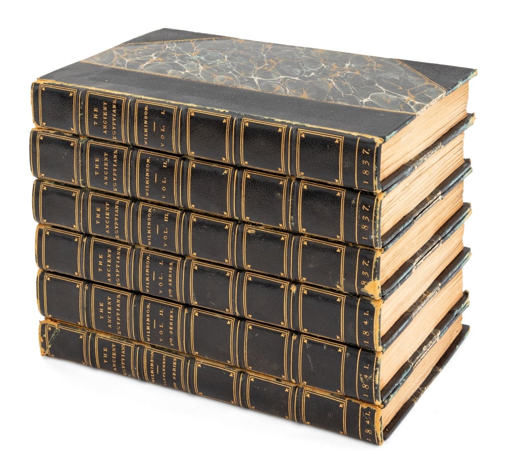 J. G. Wilkinson "The Ancient Egyptians", 6 Vols.: Gardner Wilkinson, John, Six Volumes of "The Customs and Manners of The Ancient Egyptians", First Edition, London: John Murray, 1837, Volumes I-III and Second Series, Volumes I-II with the Supplement,