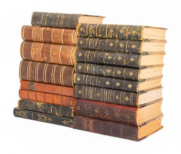 French Antiquarian Books, 16: Group of Sixteen French Antiquarian Books, comprising: "Le Depute d'Arcis", de Blazac, Honore, "Bossuet de la Jeunesse", Saucie, M.D., "Le Doctor Pascal", Zola, Emile, five volumes of "Octave Feuillet