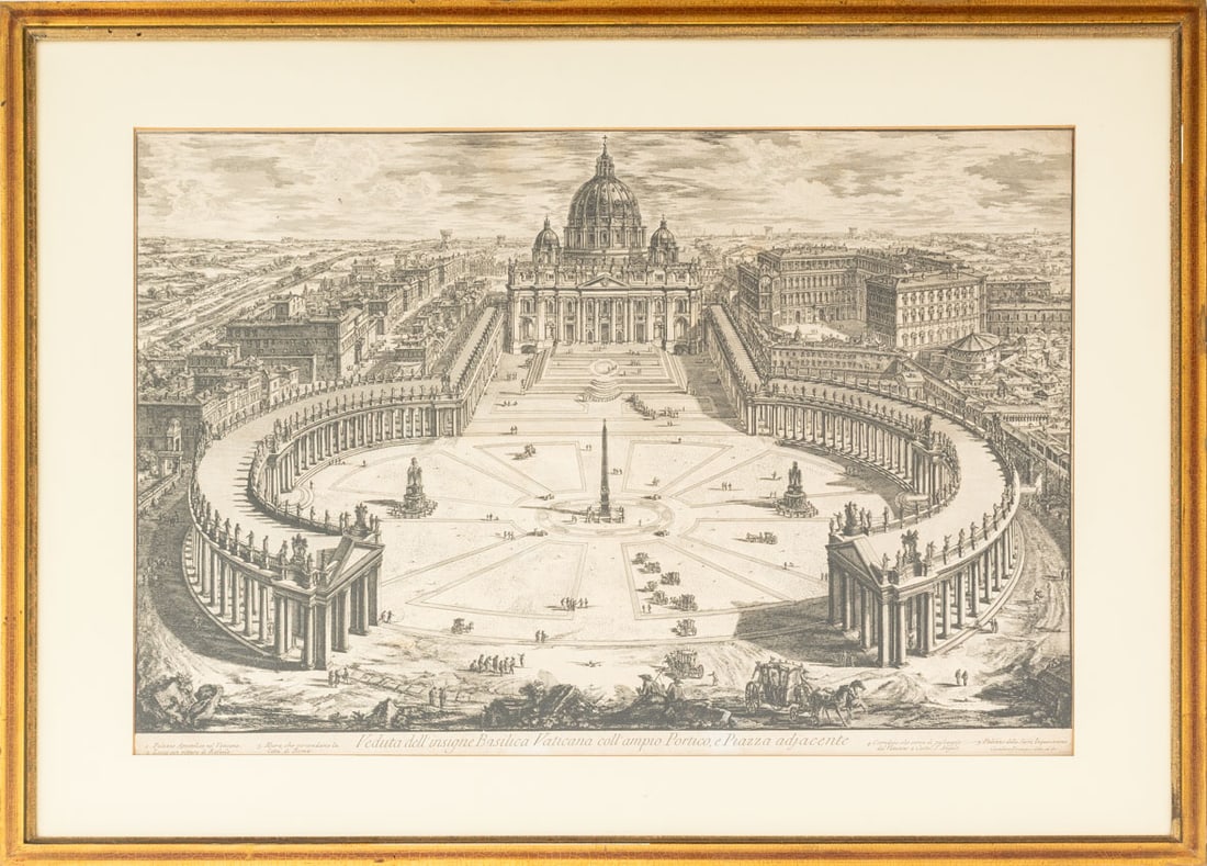 Giovanni Piranesi "Vedute dell'insigne..." Etching: Giovanni Battista Piranesi (Italian, 1720-1778), "Vedute dell'insigne Basilica Vaticana coll'ampio Porico" [Views of the Illustrious Vatican Basilica with the Large Poricum], Etching, 1775, from "Vedu