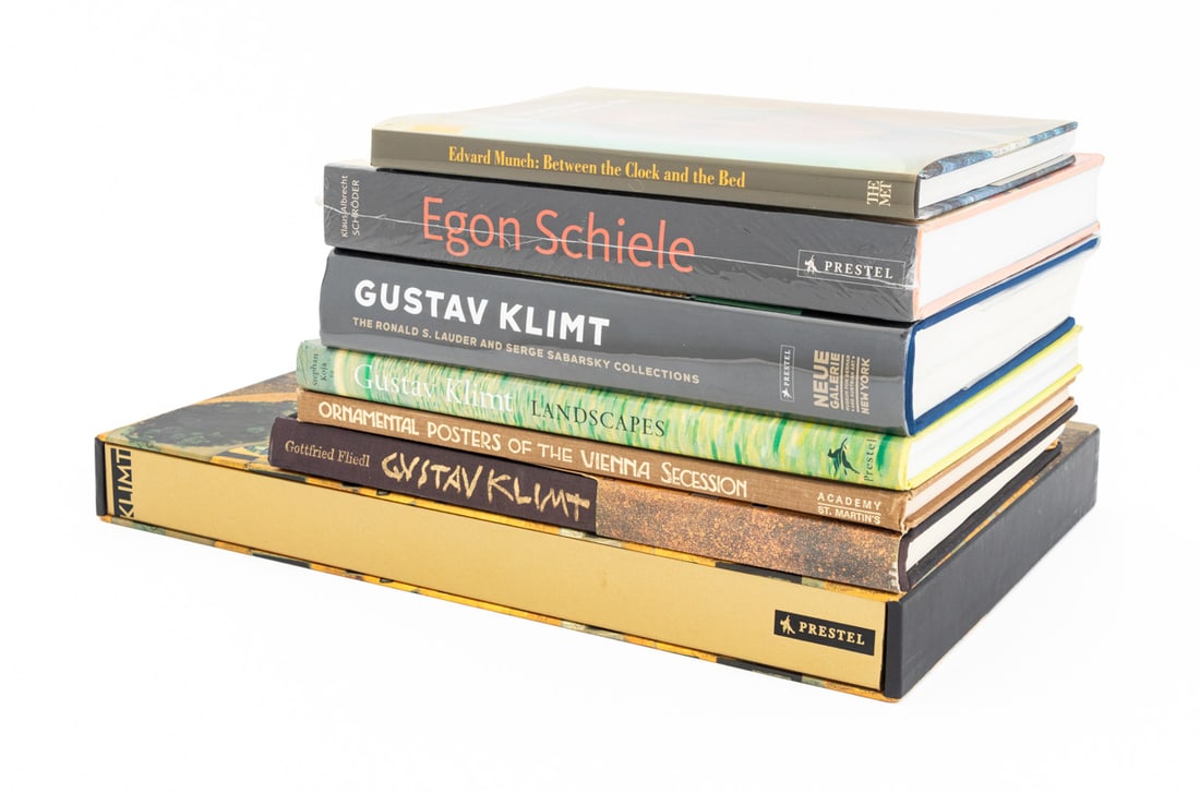 Modern Art and Artists Books, 7: Collection of Seven Modern Art and Artists Books, comprising: Garrels, Gary, ed., et. al., "Edvard Munch: Between the Clock and the Bed", Schroeder, Klaus Albrecht, "Egon Schiele", "Klimt", "Gustav Kl