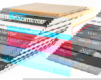 Books on Architecture, 9: Collection of Nine Books on Architecture, comprising: "Frank Lloyd Wright", Pfeiffer, Bruce Brooks, "Frank Lloyd Wright: A Gatefold Portfolio", Langley-Sommer, Robin, "Frank Lloyd Wright in Pop-Up", T