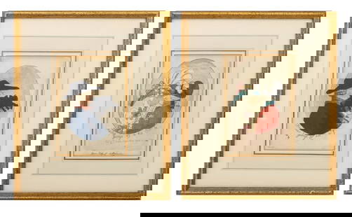 King George & His Wife Hand-Colored Etchings, 2: British School, Two Hand-Colored Etchings, 1786, one titled "Master George & His Rib" and one "Framer George & His Wife", each with The Drawing Room, Princeton, NJ label to verso, giltwood frames. Eac