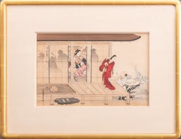 Japanese Pleasure House Scene Woodblock Print