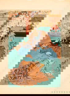 Utagawa Kunisada "The Story of Chesong" Woodblock: Utagawa Kunisada (Toyokuni III, Japanese, 1786-1865), "The Story of Chesong Daxing", Woodblock Print in Colors, with chop seals and character marks lower right. Image: 14.25" H x 10.25" W; mat: 17.75"