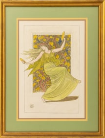 Walter Crane "Nymphe Danseuse" Lithograph, 19th C.