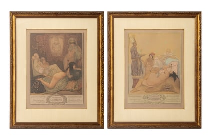 Andre Lambert "The 7 Deadly Sins" Etchings, Pair