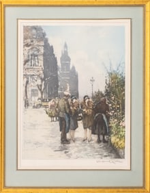 Manuel Robbe "Marche aux Fleurs" Etching, 1930