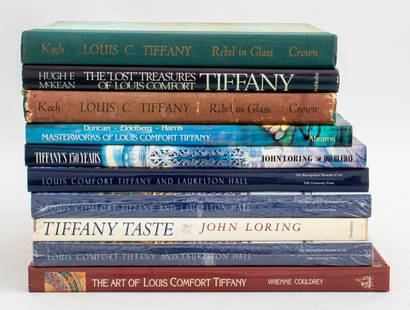 Louis Comfort Tiffany Books, 10: Collection of 10 Louis Comfort Tiffany Books, comprising: "Masterworks of Louis Comfort Tiffany", Duncan Alistair, Eidelberg, M, and Harris, Three "Louis Comfort Tiffany and Laurelton Hall: An Artist'