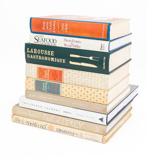 Books on Cooking & Cuisine, 9: Group of Nine Books on Cooking and Cuisine, comprising: a signed "The French Laundry Cookbook", Keller, Thomas, "Giuliano Bugiall's Food of Italy", "Simply French", Wells, Patricia, "From Julia Child'