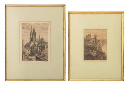 German School Architecture Etchings, 2