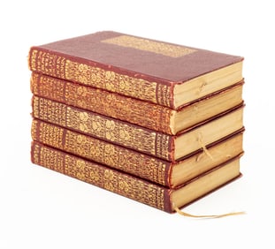 Gilt-Tooled Red Leather-Bound Books, 5