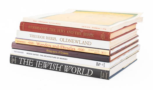 Books on Jewish Culture, Architecture, and Art, 7: Collection of Seven Books on Jewish Culture, Architecture and Visual Art, comprising: "Ardon - A Retrospective", The Tel Aviv Museum, "Rembrandt: The Jews and The Bible", Landsberger, Franz, "Altneula