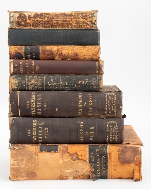 Antiquarian Americana Books, 8: Collection of Eight Antiquarian Americana Books, comprising: "A Compendium of Natural Philosophy, Olmstead, Denison, "Colonial Prose and Poetry", ed: by Trent, William and Wells, Benjamin, "The Americ