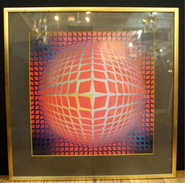 Victor Vasarely "Vega-Kontosh" Poster 1971: Victor Vasarely (French/Hungarian, 1908- ) poster after "Vega Kontosh," 1971; unsigned. Dimensions: 22-1/4"H x 22"W; 15-3/4" squared (image).