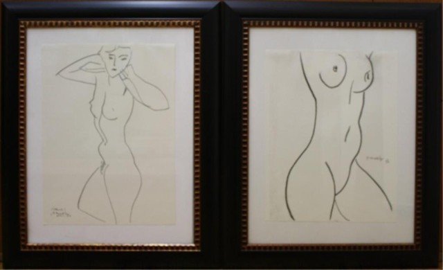 Lot of 2 French Lithographs after Matisse 1948-50: Lot of two lithographs after Matisse, "Nude" and "Claude," France, 1948 and 1950; signed in plate by artist. Dimensions: 22"H x 18"W; 15"H x 11"W (image).