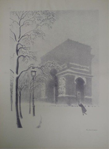 2 American Lithos Washington Square Arch E. Hoover: Lot of two, "Washington Square Arch in Winter Figure" and "Washington Square Arch in Winter with Streetcar", by Ellison Hoover (American, 1888-1955), lithograph; signed ELLISON HOOVER in pencil, lower