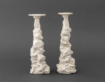 Postmodern Abstract Porcelain Candlesticks, Pair
