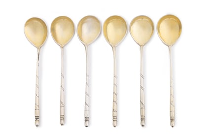 Mikhail Dimitriyev Russian Enamel Silver Spoons, 6