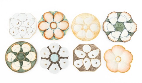 Harlequin Set of European Oyster Plates, 8