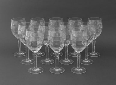 Ralph Lauren "Glen Plaid" Crystal Wine Glasses, 12