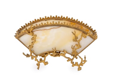 French Chinoiserie Ormolu & Onyx Fan Form Vase