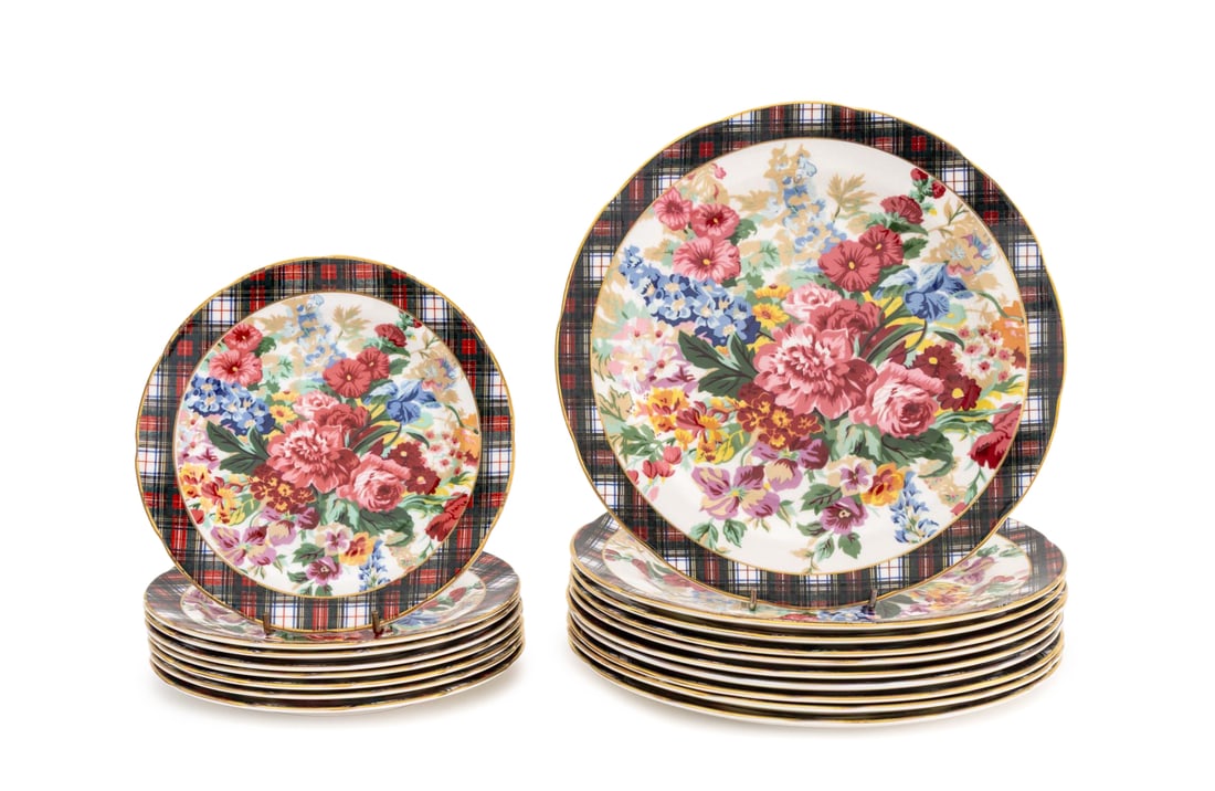 Ralph Lauren Hampton Floral Porcelain Service, 18: Wedgwood for Ralph Lauren Porcelain "Hampton Floral" Partial Tableware Service, comprising: (10) ten dinner plates and (8) eight salad plates, each marked "Ralph Lauren / Hampton Floral / Polo Ralph L