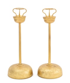 Japanese Gilt Metal Candle Pricket Stands, Pair