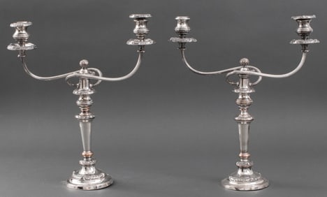 English Sheffield Silver Plate Candelabra, Pair