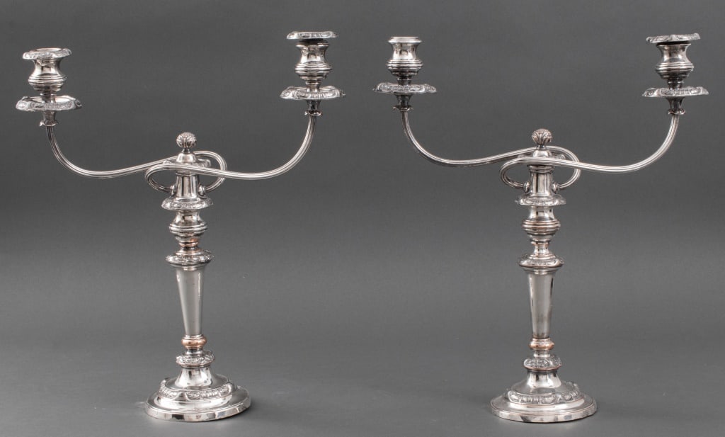English Sheffield Silver Plate Candelabra, Pair (1 of 11)