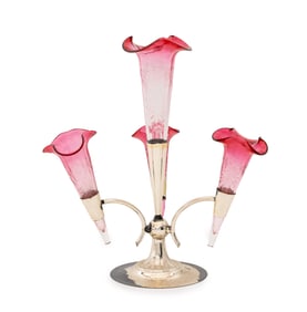 Edwardian Cranberry Glass and Silver Plate Epergne