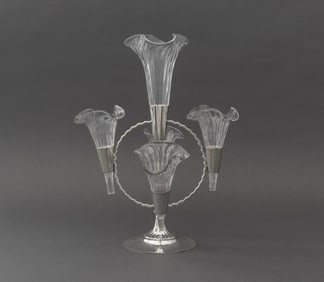 Silver Plate and Fluted Glass 5 Trumpet Epergne