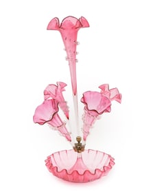 Victorian Cranberry Glass Five Trumpet Epergne