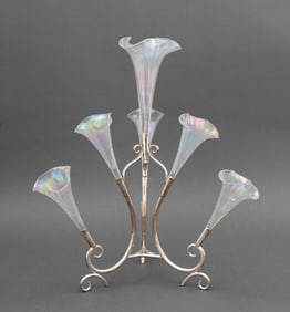Floriform Iridescent Glass Silver Plate Epergne