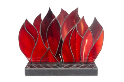 Stained Glass Flame Motif Oil Lamp Menorah