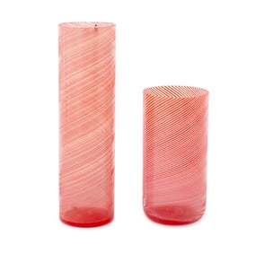 Venini Murano Red Latticino Glass Vases, 2