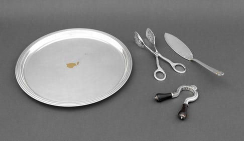 Christofle Silver Plate Serving Tray & Utensils, 4